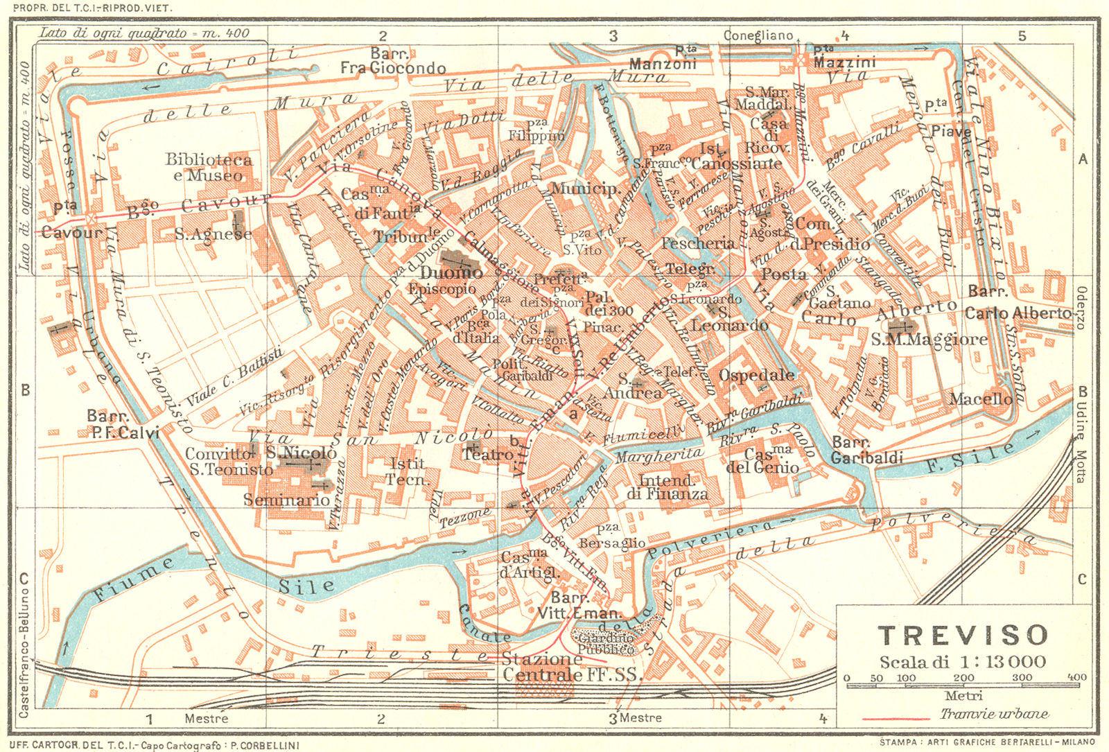 TREVISO. Vintage town city map plan. Italy 1927 old vintage chart